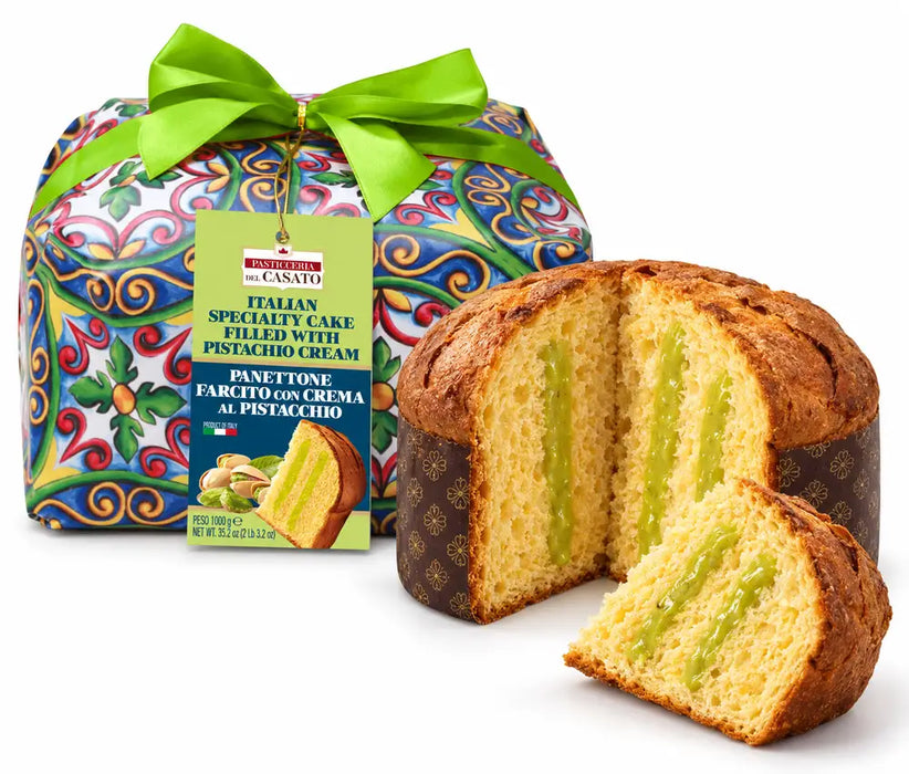 Panettone pyragas su pistacijų kremo įdaru, dovanų popieriuje, 1 kg
