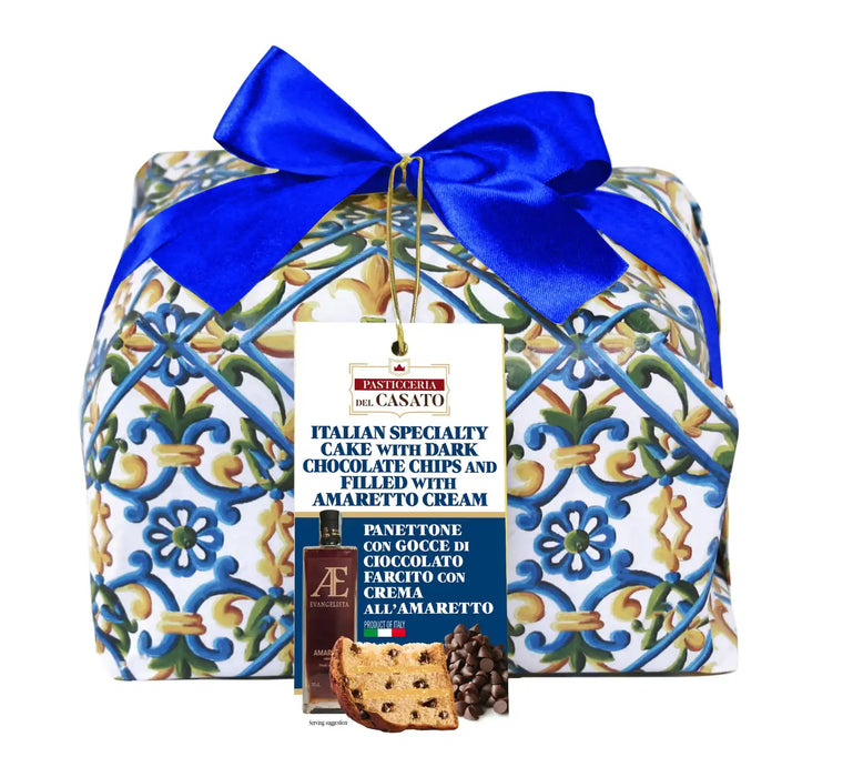 Panettone pyragas su tamsaus šokolado gabaliukais ir amaretto kremu, 1 kg