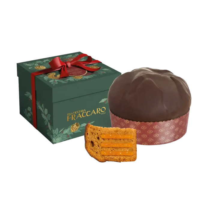 Kakavinis Panettone pyragas FRACCARO su abrikosų įdaru ir juodojo šokolado glaistu „Vienna Style“, 750 g