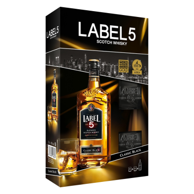 LABEL 5 Classic Black Blended Scotch Whisky (40%) 0,70L + GB + GLASS